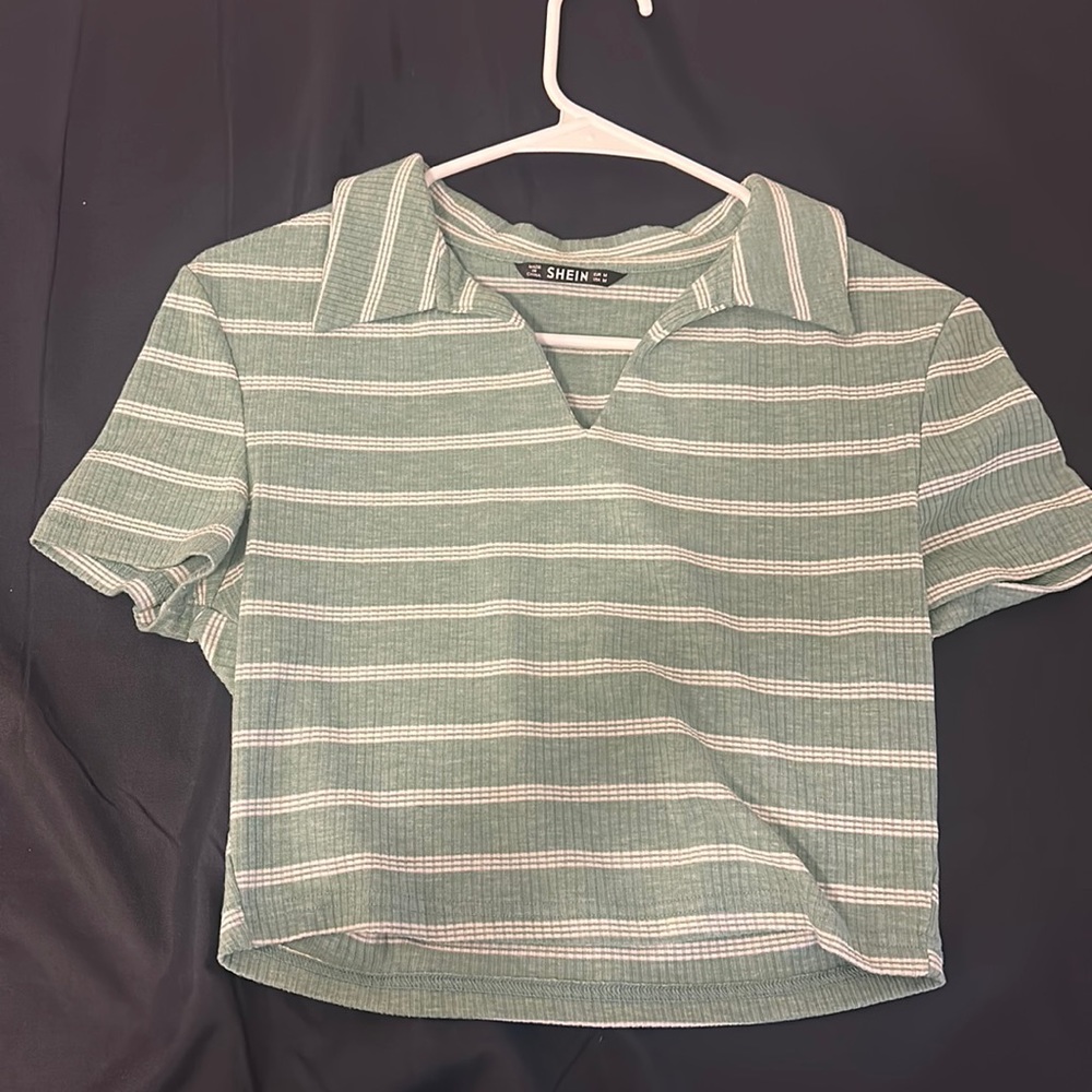 Shein stripped cropped collared shirt